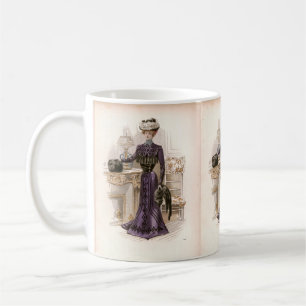 Vintage Edwardian Lady Fox Fashion Illustration  Coffee Mug