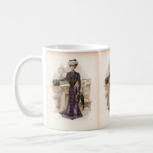 Vintage Edwardian Lady Fox Fashion Illustration  Coffee Mug