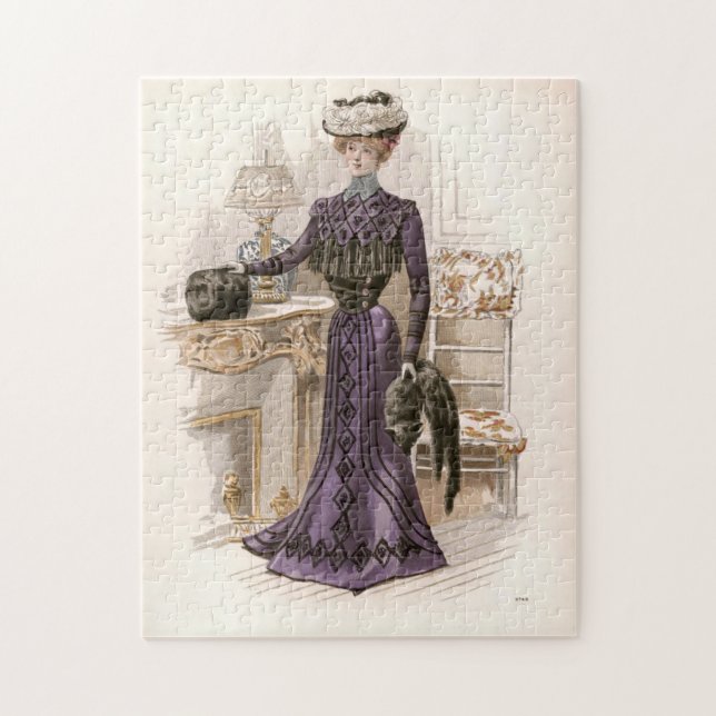 Vintage Edwardian Lady Fox Fashion Illustration  Jigsaw Puzzle (Vertical)