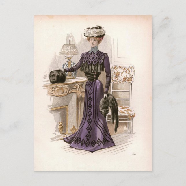 Vintage Edwardian Lady Fox Fashion Illustration  Postcard (Front)