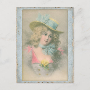 Vintage Edwardian Lady in Blue1900s Postcard