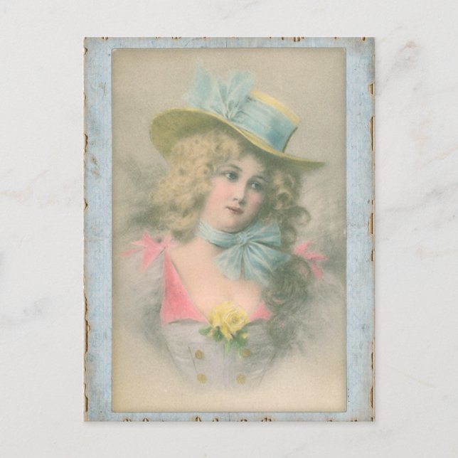Vintage Edwardian Lady in Blue1900s Postcard (Front)