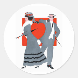 Vintage Edwardian Valentine Couple Illustration Classic Round Sticker