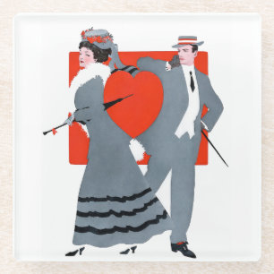 Vintage Edwardian Valentine Couple Illustration  Glass Coaster