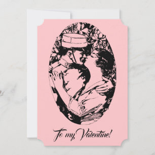 Vintage Edwardian Valentine soldier women pink Holiday Card