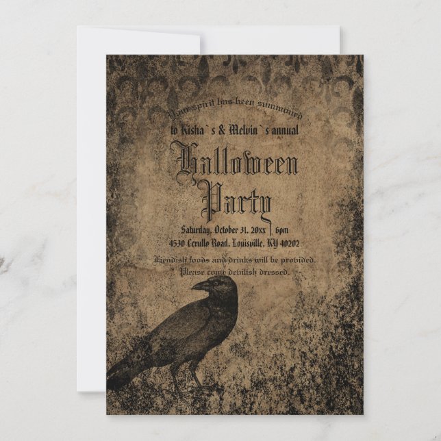 Vintage Eerie Gothic Spooky Raven Halloween Party Invitation (Front)