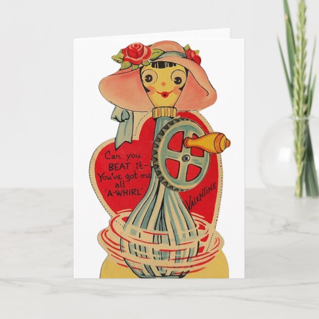 Vintage Egg Beater Valentine Greeting Card (Front)