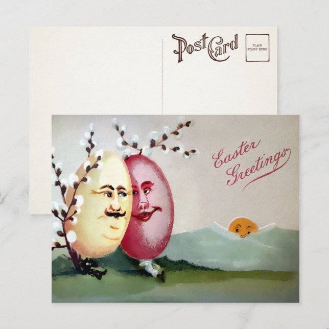 Vintage Egg Couple Easter Postcard (Front/Back)