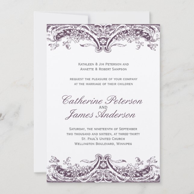 Vintage Eggplant Wedding Invitations (Front)