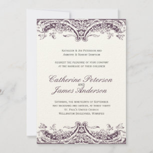Vintage Eggplant Wedding Invitations