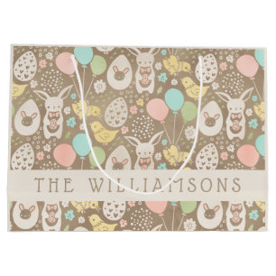 Vintage Eggs Bunny Chicks Personalised Easter Large Gift Bag