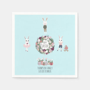 Vintage Eggs Bunny Wildflowers Personalised Easter Napkin