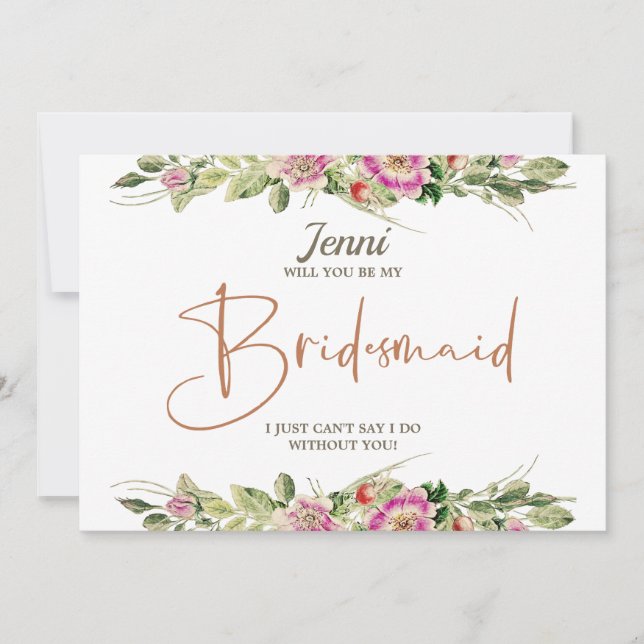 Vintage Eglantine Floral Bridesmaid Proposal Card (Front)