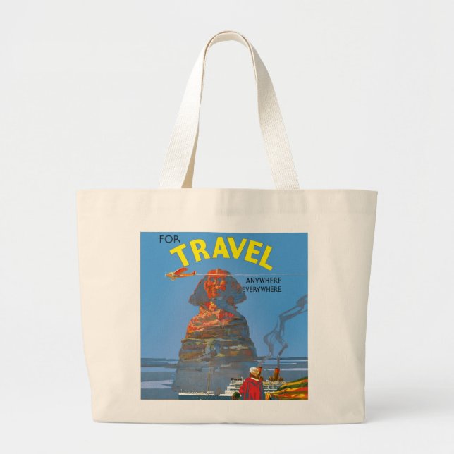 Vintage Egypt Air Travel Advertisement Large Tote Bag (Front)