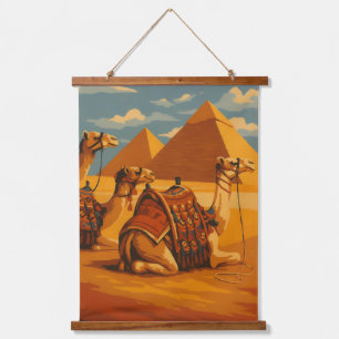 Vintage Egypt Camels & Pyramids – Wood Topped Wall Hanging Tapestry