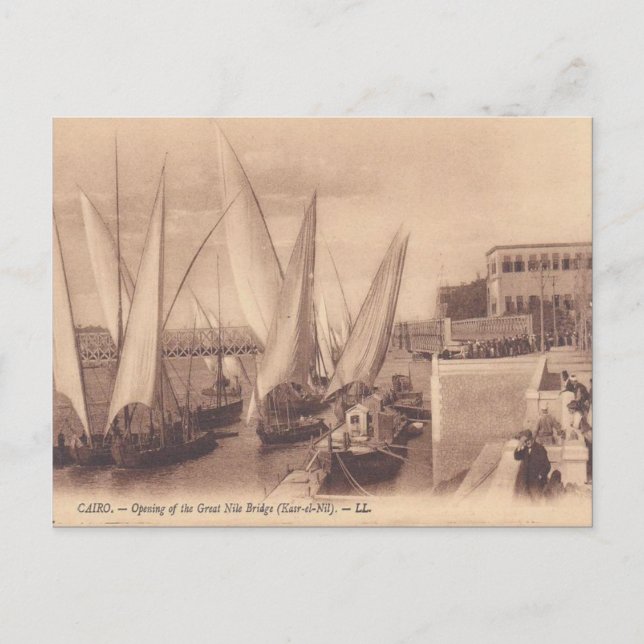 Vintage Egypt, Opening of Nile Bridge Postcard (Front)