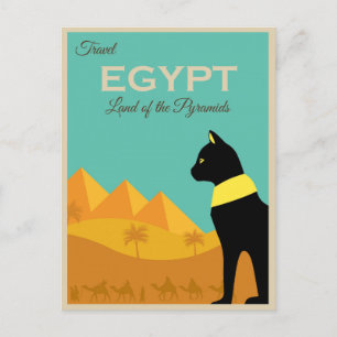Vintage Egypt Pyramids Bastet Cat Travel Postcard