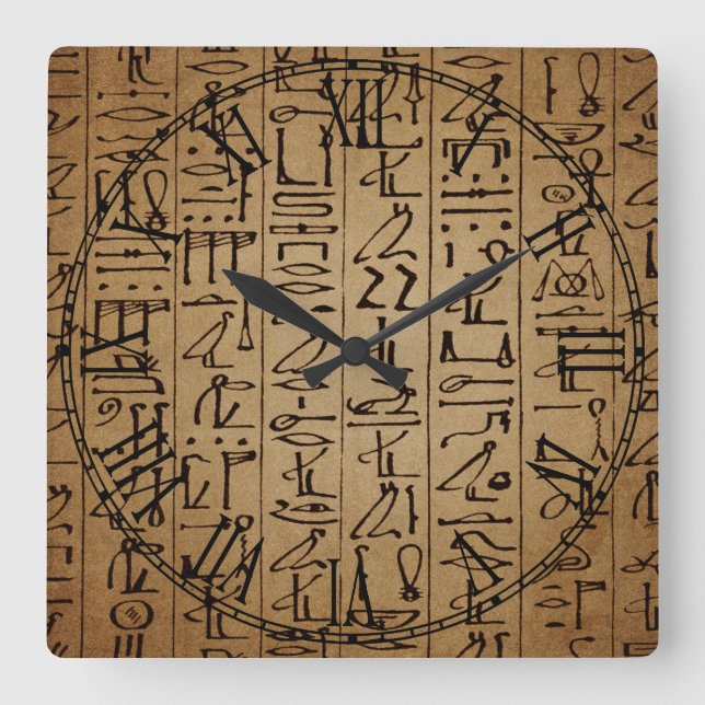 Vintage Egyptian Hieroglyphics Paper Print Square Wall Clock (Front)