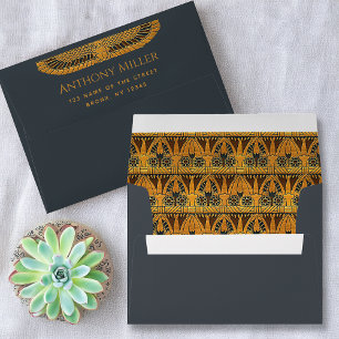 Vintage Egyptian Themed Blue Gold Return Address Envelope