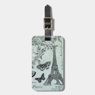 Vintage Eiffel Tower and butterflies luggage tag