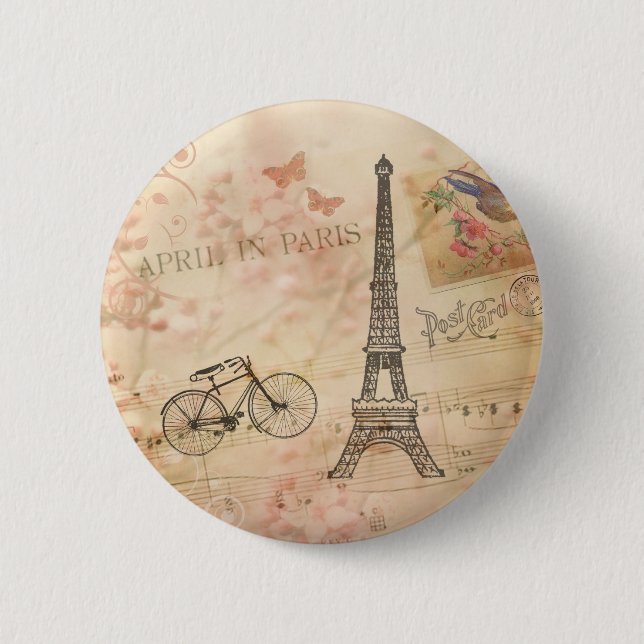 Vintage Eiffel Tower Art 6 Cm Round Badge (Front)