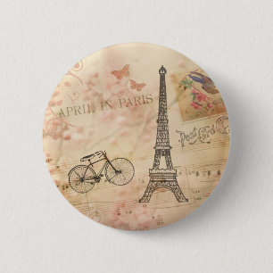 Vintage Eiffel Tower Art 6 Cm Round Badge