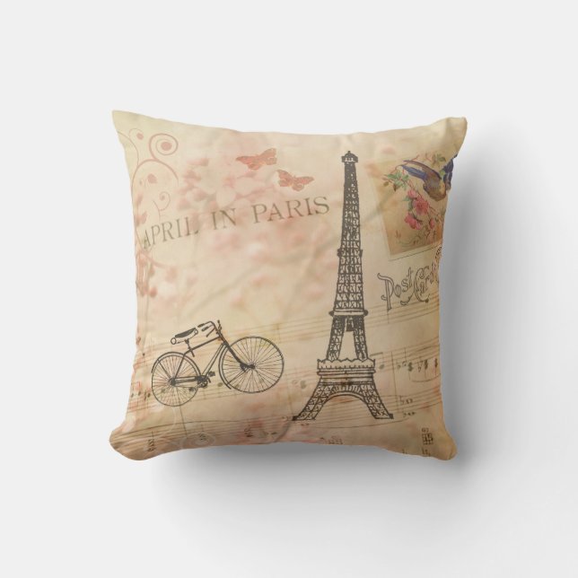 Vintage Eiffel Tower Art Cushion (Front)