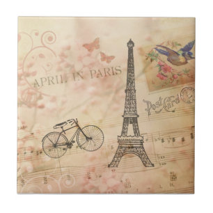 Vintage Eiffel Tower Art Tile