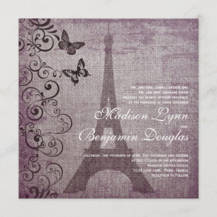 Vintage Eiffel Tower Butterfly Wedding Invitations
