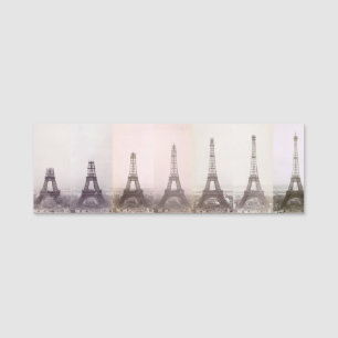 Vintage Eiffel Tower construction photo Paris Name Tag