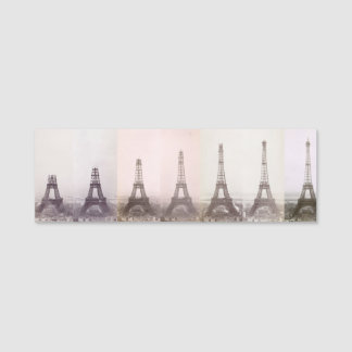 Vintage Eiffel Tower construction photo Paris Name Tag