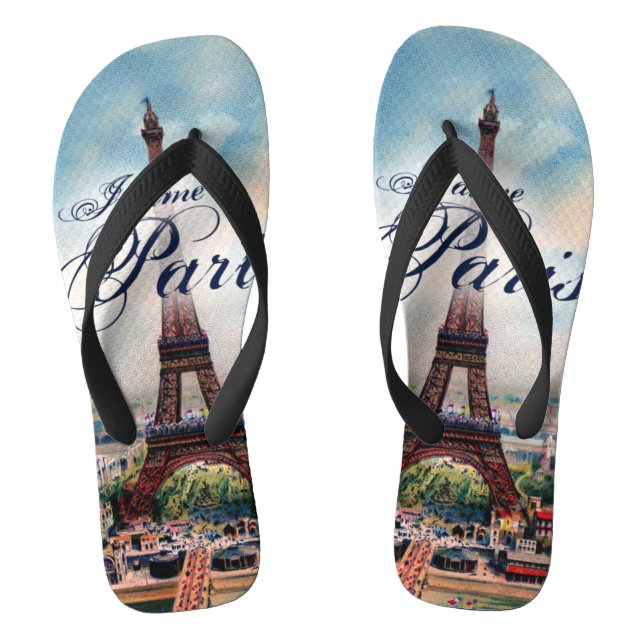 Vintage Eiffel Tower Flip Flops (Footbed)