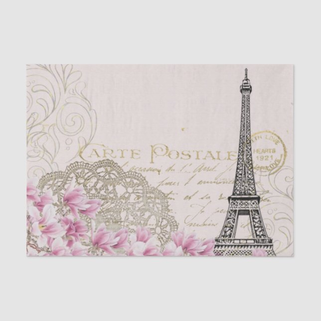 Vintage Eiffel Tower Flower Paris Decoupage Tissue Paper (Front)