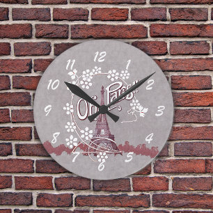 Vintage Eiffel Tower Oh Paris France Daisy Round Clock