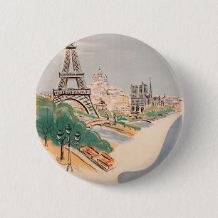 Vintage Eiffel Tower Paris Air Travel Advertising 6 Cm Round Badge