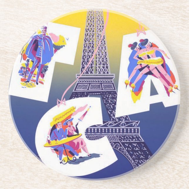 Vintage Eiffel Tower Paris Air Travel Advertising Coaster (Front)