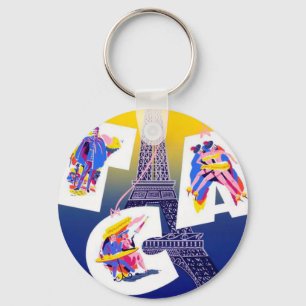 Vintage Eiffel Tower Paris Air Travel Advertising Key Ring