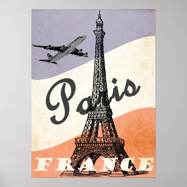Vintage Eiffel Tower Paris Air Travel Advertising Poster (Front)