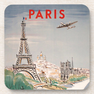 Vintage Eiffel Tower Paris Air Travel Lithograph Coaster