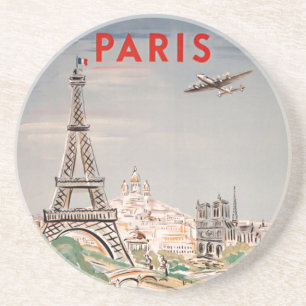 Vintage Eiffel Tower Paris Air Travel Lithograph Coaster