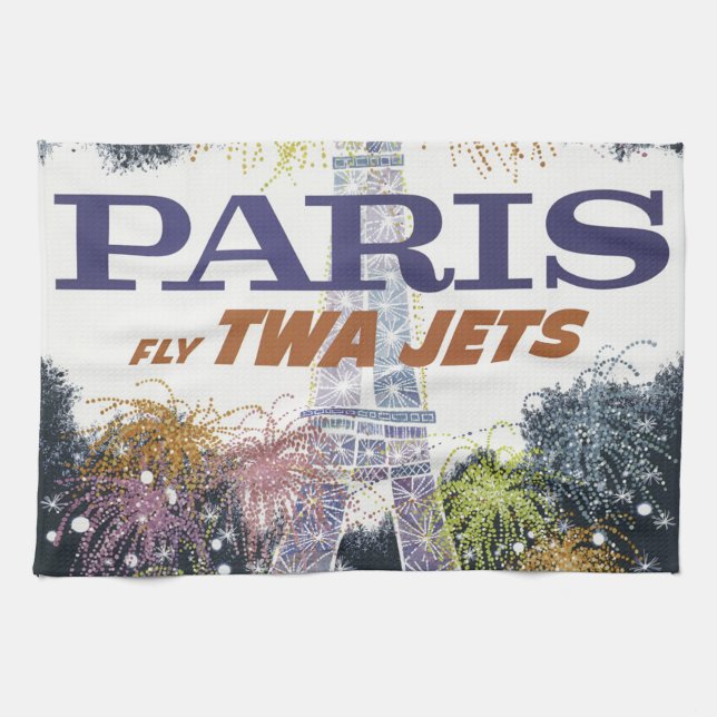 Vintage Eiffel Tower Paris Air Travel Tea Towel (Horizontal)