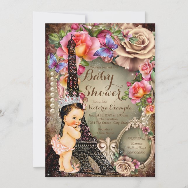 Vintage Eiffel Tower Paris Baby Shower Invitation (Front)