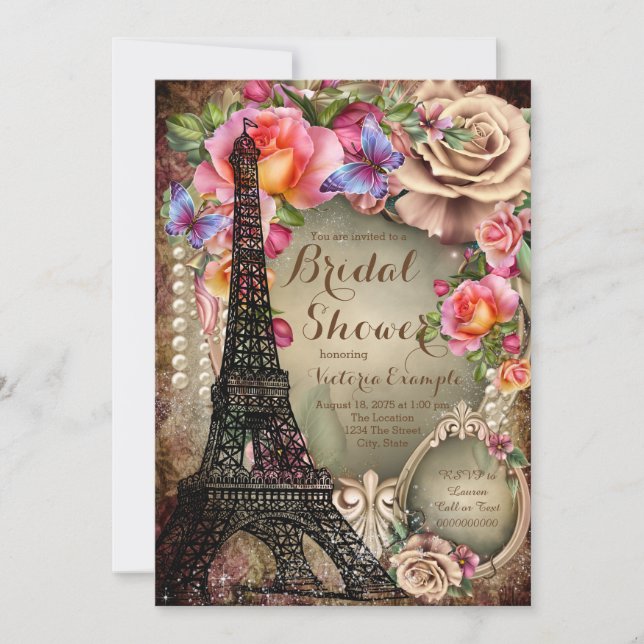 Vintage Eiffel Tower Paris Bridal Shower Invitation (Front)