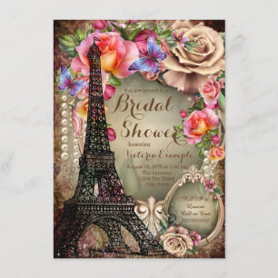 Vintage Eiffel Tower Paris Bridal Shower Invitation