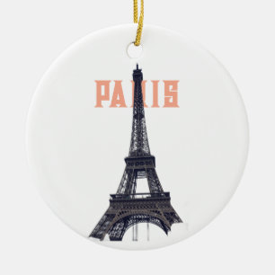 Vintage Eiffel Tower Paris Europe Travel Photo Ceramic Tree Decoration