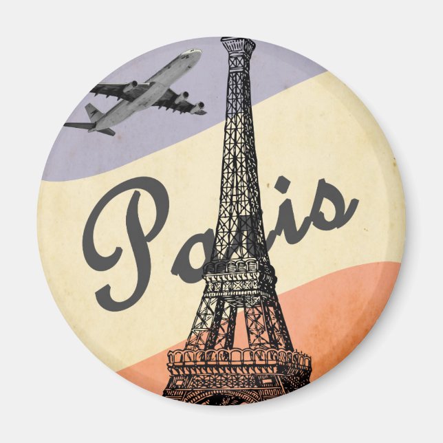 Vintage Eiffel Tower Paris European Air Travel Magnet (Front)