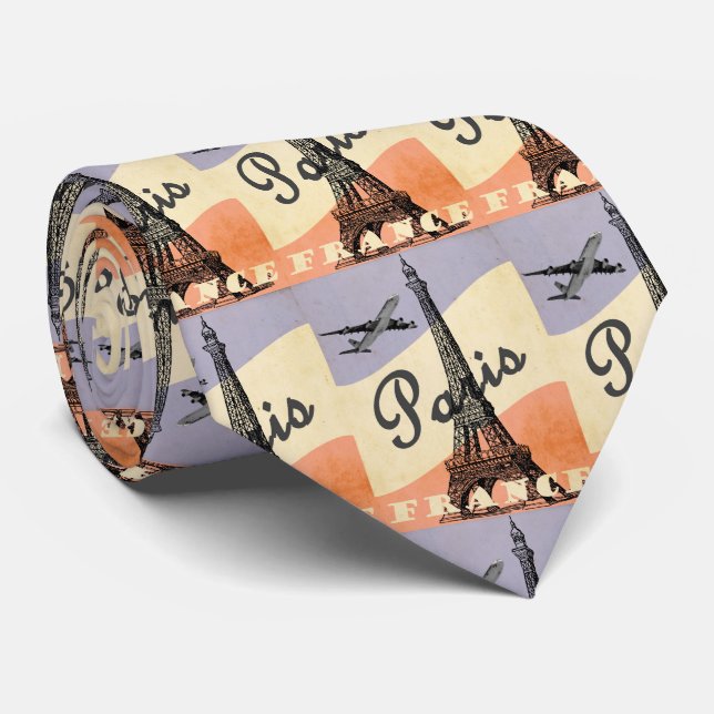 Vintage Eiffel Tower Paris European Air Travel Tie (Rolled)
