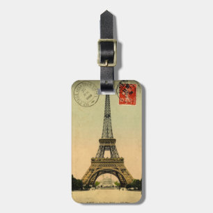 Vintage Eiffel Tower   Paris France - luggage tag