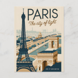 Vintage Eiffel Tower Paris France Retro Travel Postcard