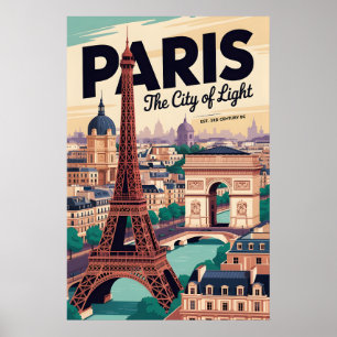 Vintage Eiffel Tower Paris France Retro Travel Poster